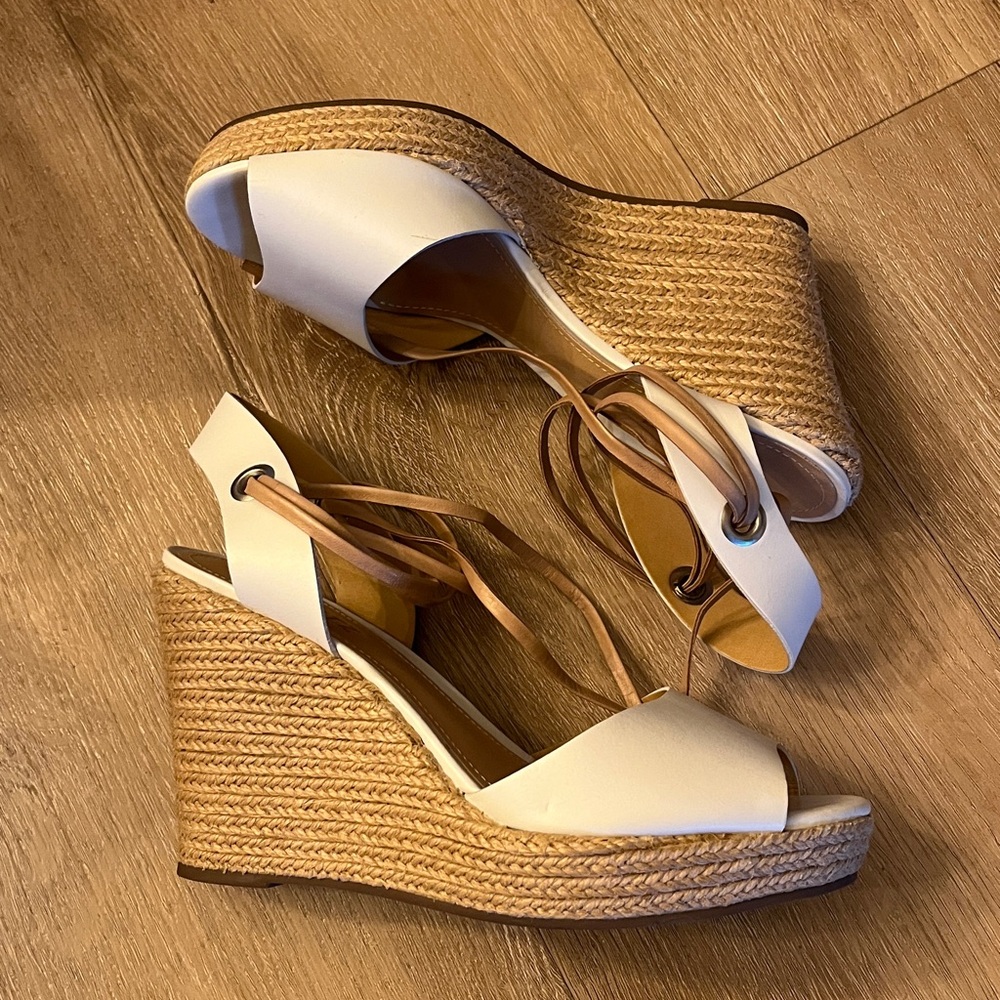 SCHUTZ Greice Leather Wedge Sandals White